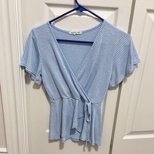 Caution To The Wind Light Blue Striped Blouse